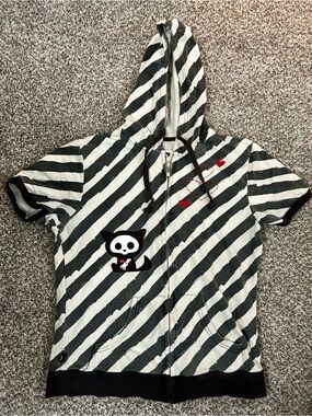 Skelanimals Kit the Cat Black & White Striped Hooded Short Sleeve Zip-Up